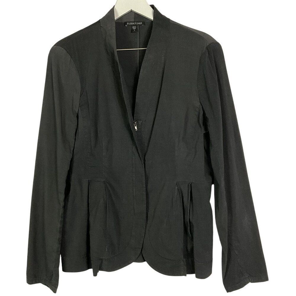 Eileen Fisher Organic Linen Viscose Blend Full Zip Long Sleeve Gray, Small